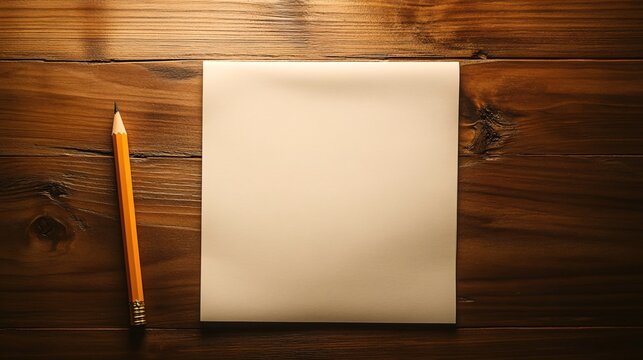 Blank paper with a pencil on a wooden surface.