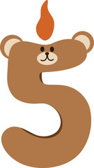 Cartoon Bear Candle Number Five