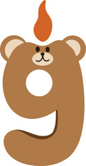 Cartoon Bear Candle Number Nine