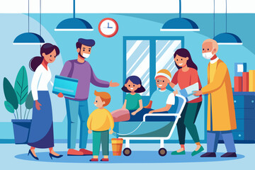 Visit of visitors to the patient to the hospital. Parents with s
