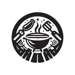  Barbecue grill vector silhouette. Restaurant logo concept icon.