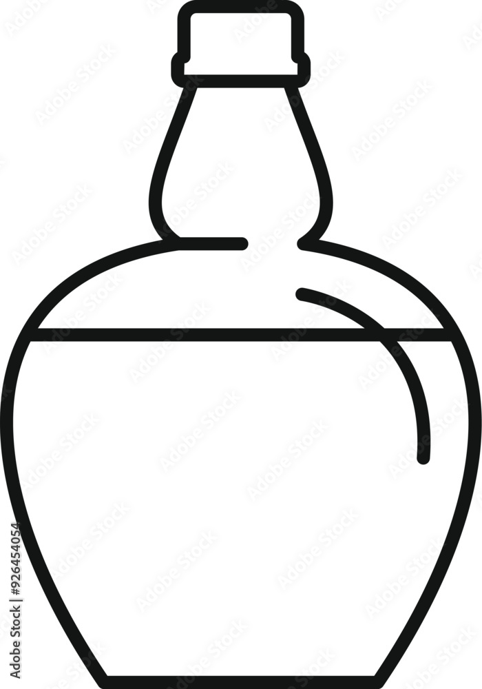 Poster line drawing of a bottle containing liquor with a round shape