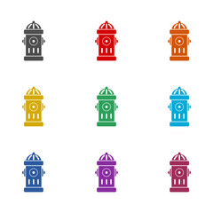 Fire Hydrant Silhouette icon isolated on white background. Set icons colorful