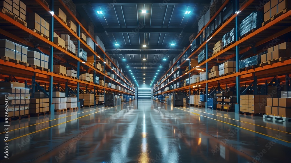 Poster smart warehouse with iot sensors optimizing logistics and