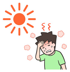 暑さで汗をかき熱中症になる若い男性