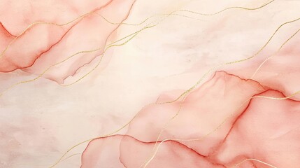 Fototapeta premium Soft watercolor art with earth tones of pink and beige, enhanced by fine gold lines and a smooth, textured brushstroke background