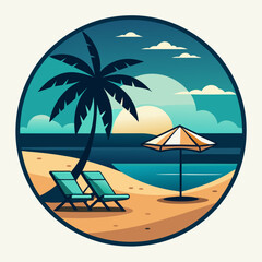 A logo Tropical beach flat cartoon island