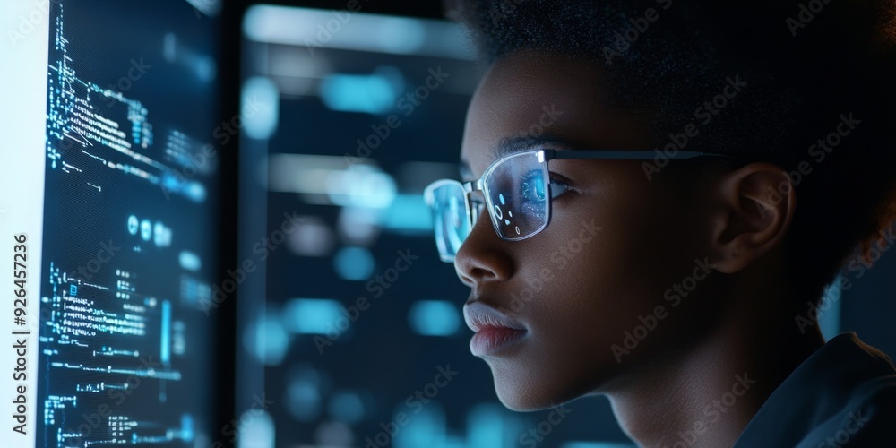 Wall mural inclusive digital education: african american it student mastering computer science, coding, and ai.