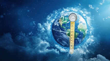 A dramatic view of Earth with a pressure gauge indicating changes in atmospheric pressure