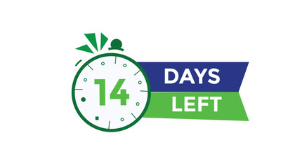14 days left Countdown number banner templates. time icon. Vector Illustration 
