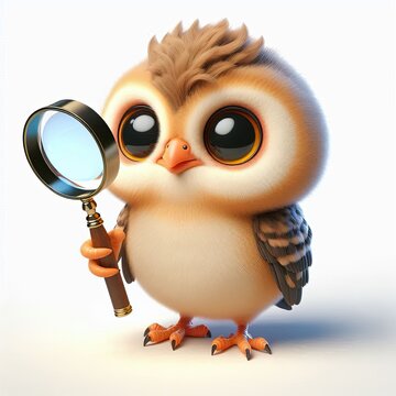 Cute Xenial xenops with a magnifying glass 3d Generative aI
