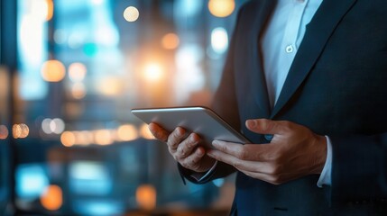 business man holding tablet  technology  remote