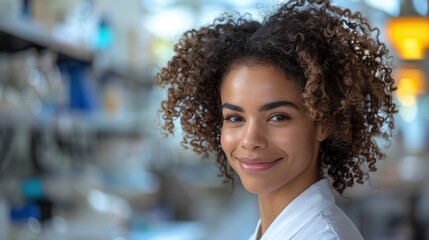 Young scientist smiling confidently in a modern laboratory setting during the day