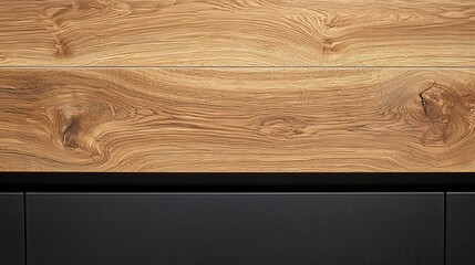 Detailed Oak Wood Grain on Kitchen Countertop with Black Borders Against White Backdrop
