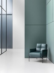 Modern Teal Leather Armchair in Minimalist Interior Design