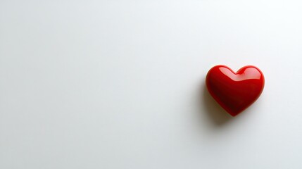 Fototapeta premium Top view of a red heart centered on a plain white background, ample copy space around. Clean and minimal design.