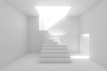 White Staircase Interior Design with Skylight