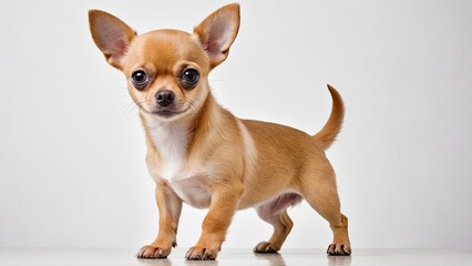Fawn smooth coat chihuahua dog on grey background