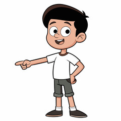 Animated cartoon boy  pointing with his hand vector