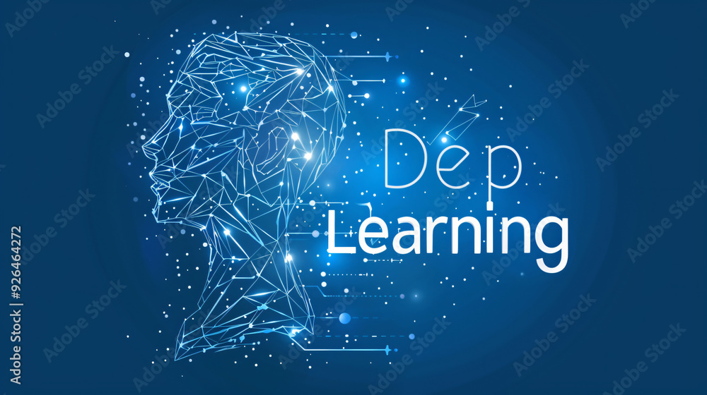 Fototapete Artificial intelligence concept with a human head made of connecting dots and lines symbolizing deep learning