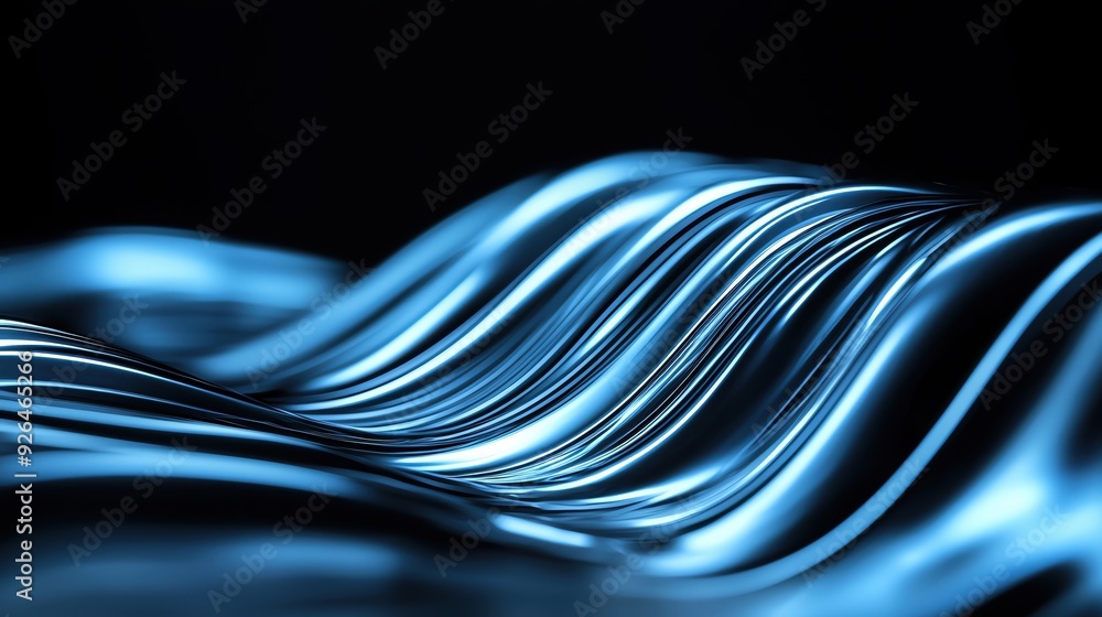 Poster A captivating abstract image of flowing blue waves, representing fluidity and motion in a dark background.