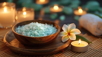 A serene spa setup with a wooden tray