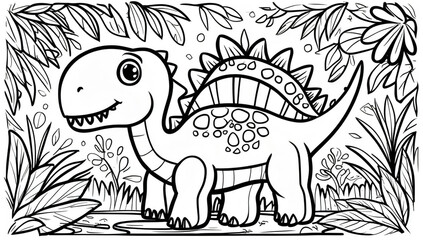 Coloring page, cute dinosaur