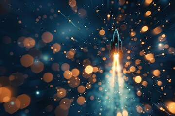 Obraz premium Executives embark on a celestial journey in a rocket where supernatural forces and hightech systems combine to accelerate their business growth beyond the ordinary