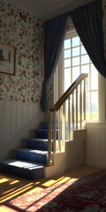 Interior Design with Stairs and Floral Wallpaper