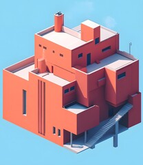 Naklejka premium Minimalist 3D Illustration of Modern House with Orange Facade