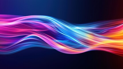 Naklejka premium A vibrant abstract swirl of colorful light waves in pink, blue, and orange against a dark background, creating a sense of motion.