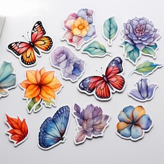 Hand-drawn floral stickers offering vibrant and delicate designs for a variety of creative uses.