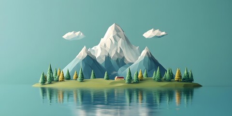 Low Poly Mountain and Forest Landscape Illustration