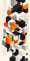 Abstract Geometric Shapes Orange Black White Illustration