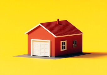 Red House with Garage on Yellow Background
