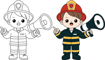 Firefighter Holding a Megaphone Outline Coloring Page. Labor Day Colouring Page