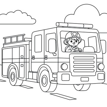 recommend clip art: Firefighter Driving a Fire Truck Outline Coloring Page. Labor Day Colouring Page
