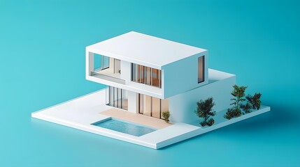 Minimalist Modern House 3D Model with Swimming Pool