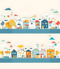 Colorful Illustration of a Suburb Street with Houses