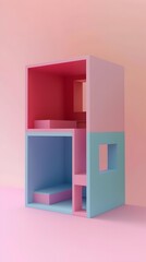 Fototapeta premium Abstract Pink And Blue Geometric Shapes House Design Minimalist Interior
