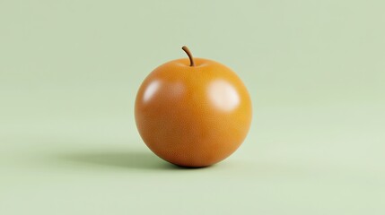 A 3D cartoon chico fruit with a round brown surface, placed on a light green background.