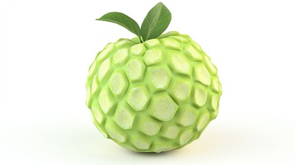 A 3D cartoon custard apple with a green, segmented surface, placed on a white background.