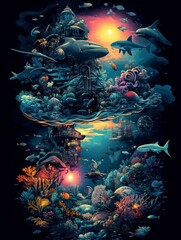 Enchanted Depths. A Surreal Journey into a Vibrant Underwater Realm