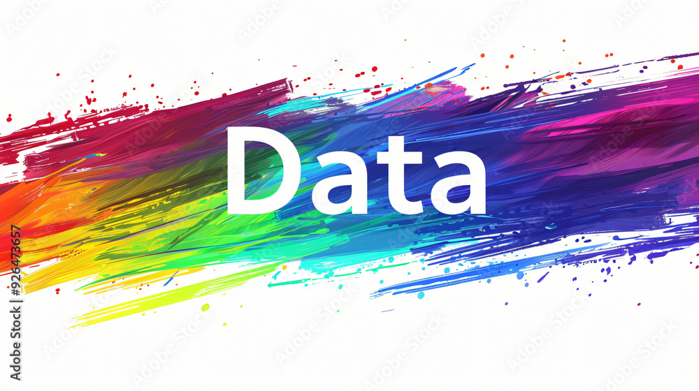 Poster Vibrant brush strokes form an abstract artwork featuring the word data representing big data and information technology