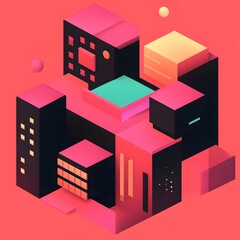 Abstract Isometric Geometric Cityscape Illustration