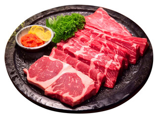 Fototapeta premium Includes fresh raw Wagyu beef, raw beef steak for barbecue, dicut, PNG file, isolated background.