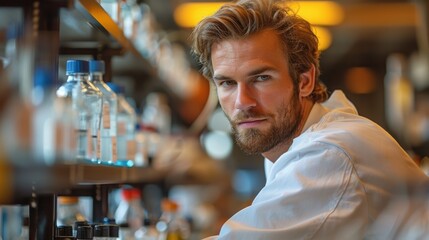 Scientist working diligently in a modern laboratory filled with scientific equipment during the afternoon
