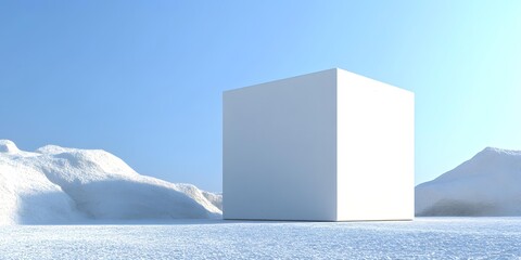 Minimalist White Cube in a Desert Landscape