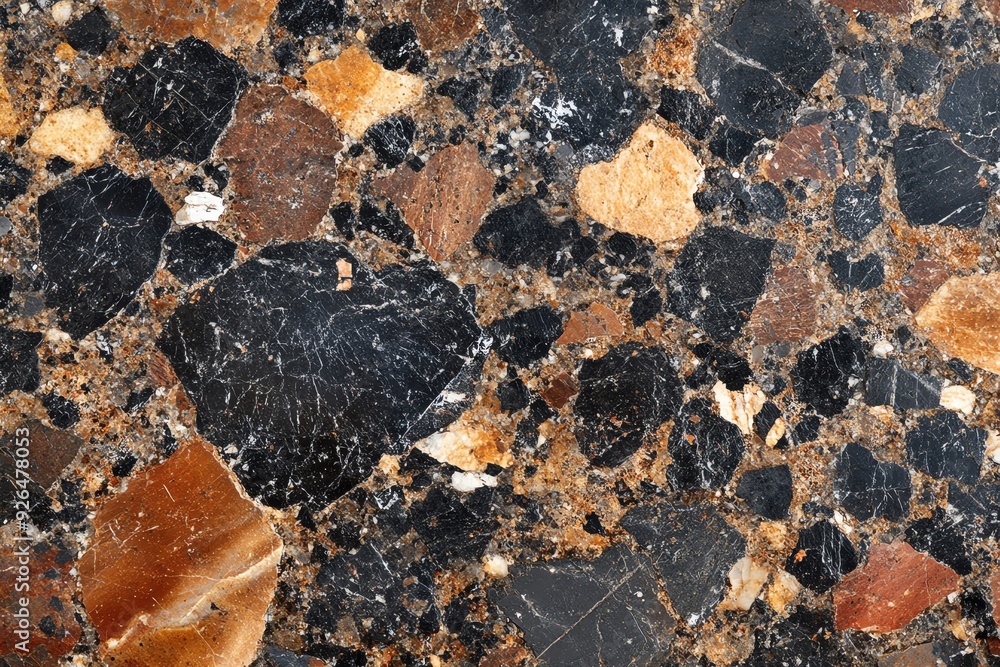 Poster close-up view of a rich and vibrant stone surface showcasing intricate patterns and natural color va