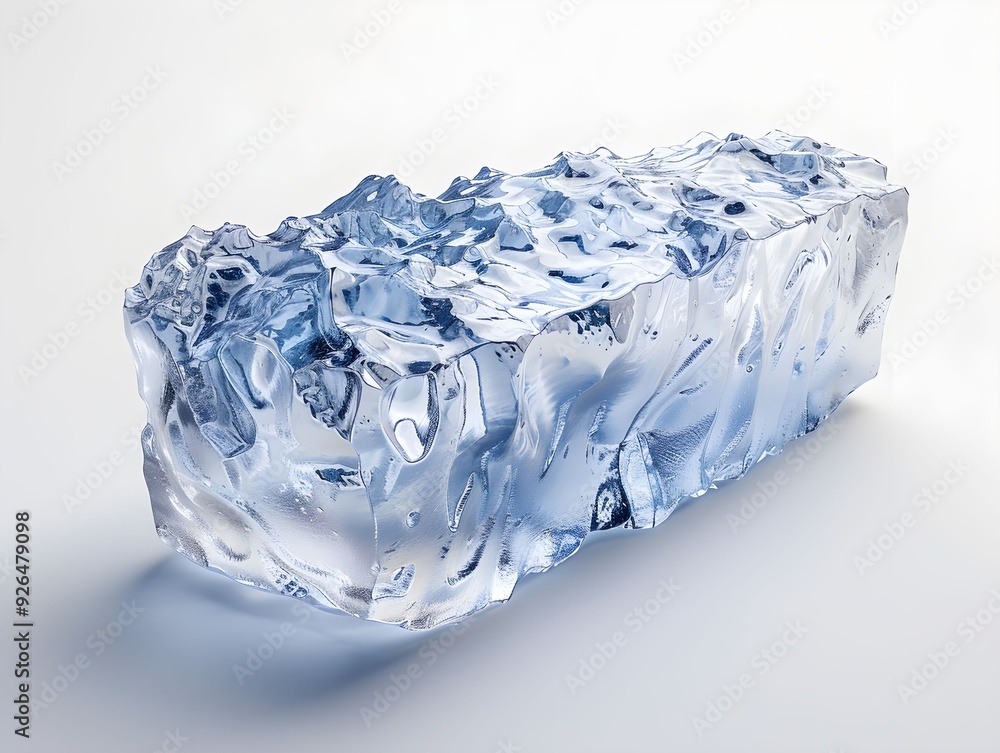 Poster clear ice block with texture and reflections on a smooth surface